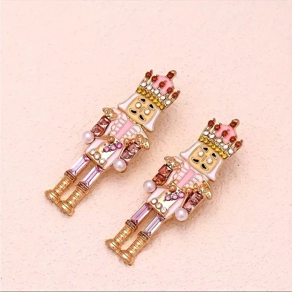 Pink and Gold Nutcracker Earrings - Picture 3 of 4